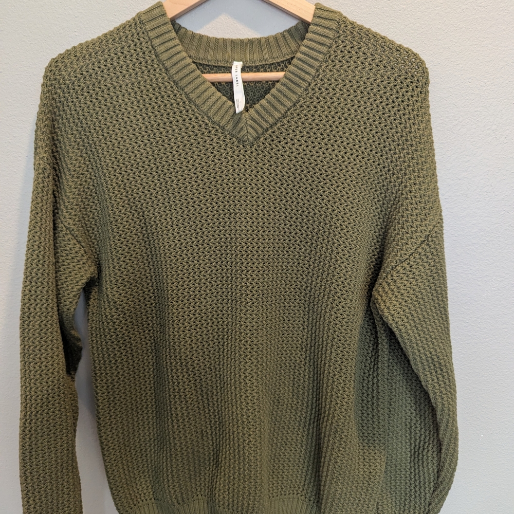 Olive Green V-Neck Women's Sweater